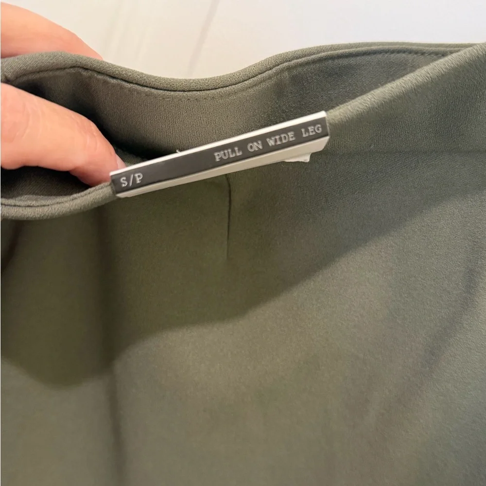 NWT Olive Green Wide Leg Pants Pull On High Rise Casual Lounge S/petite - Picture 9 of 10
